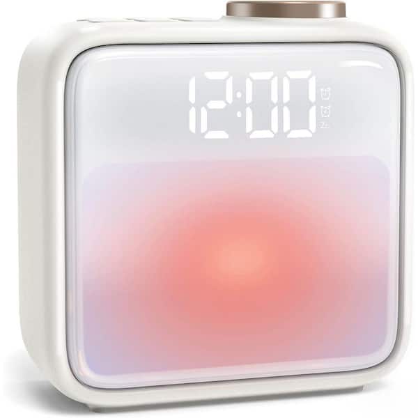 White Alarm Clock with Night Light, 6-Scenes and White Noise Sync