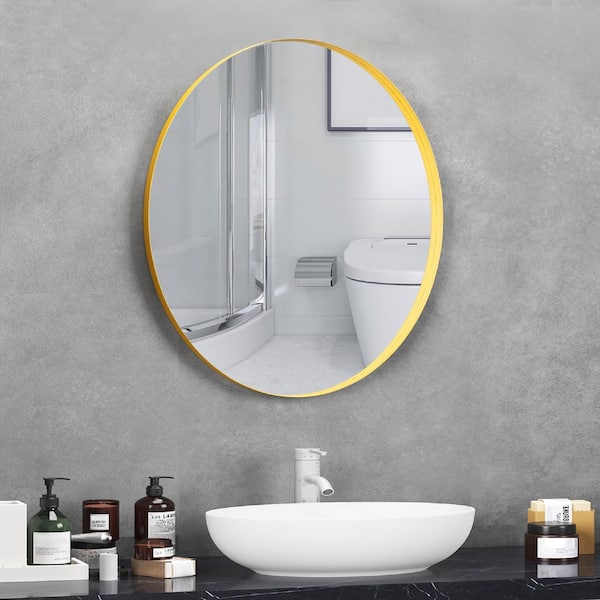 HBEZON 23.6 in. W x 35.4 in. H Medium Oval Metal Framed Wall Bathroom Vanity Mirror With Broadside in Gold