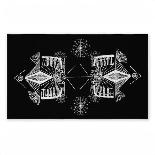 Geometric Fractal Elements White 18 in. x 30 in. Polyester Non-Slip Outdoor Door Mat