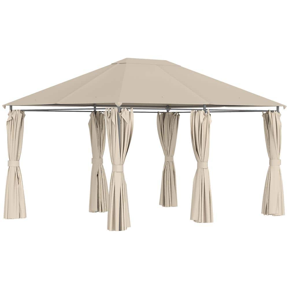 10 ft. x 13 ft. Khaki Metal Outdoor Patio Gazebo Canopy with 6 Removable Si