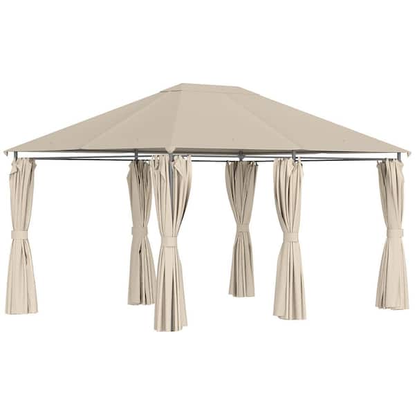 Unbranded 10 ft. x 13 ft. Khaki Metal Outdoor Patio Gazebo Canopy with 6 Removable Sidewalls for Garden, Lawn, Backyard, Deck