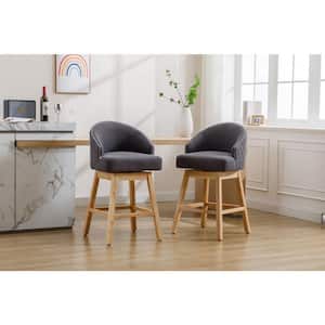 28.35 in. Contemporary Charcoal Grey Linen Counter-Height Swivel Bar Stool with Wood Legs( Set of 2)