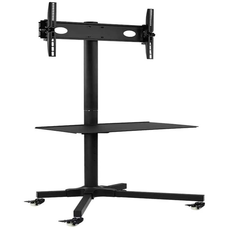 Mount-It! Adjustable Mobile TV Cart | Wheeled Flat Screen Television Stand with Shelf, VESA Compatible TV Mount Bracket | Fits Displays 23 to 55 in.