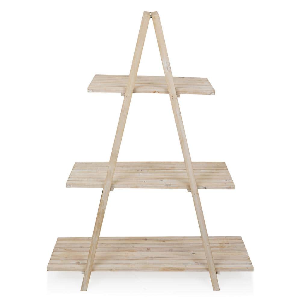 Natural Fir Wood 3-Tier Triangular Storage Rack