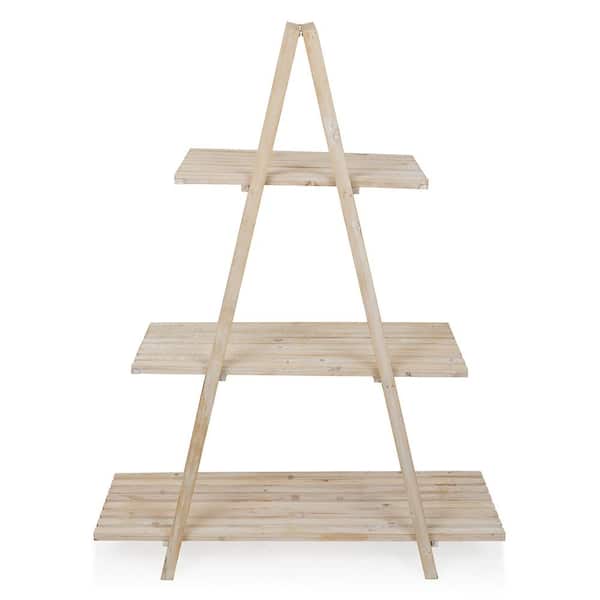 Alpine Corporation Wooden 3-Tier Triangular Shelf Storage Rack