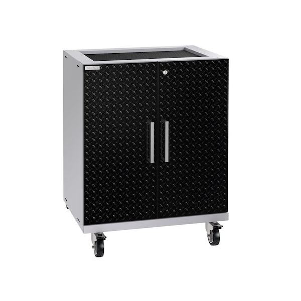 NewAge Products Performance Plus Diamond Plate 2.0 28 in. W x 35.5 in. H x 22 in. D Steel Garage Freestanding Base Cabinet in Black