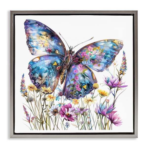 Stupell Industries Spring Garden Butterfly by LSR Design Studio Gray Floater Frame Animal Graphic Art Print 18 in. x 18 in.
