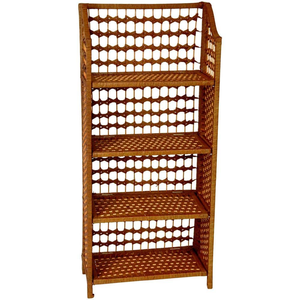 Honey Spruce 43" Rattan Style 4-Shelf Bookcase