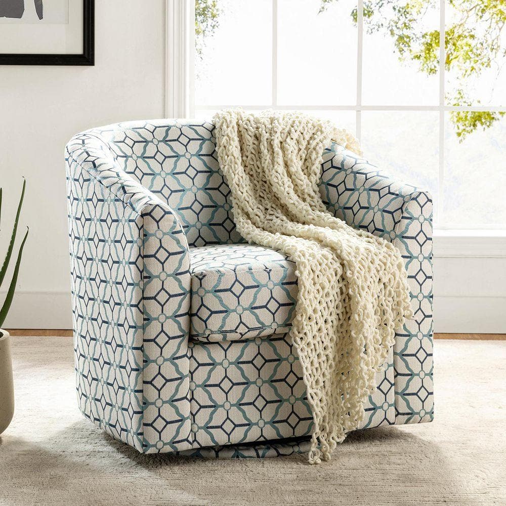 ARTFUL LIVING DESIGN Antonia Navy Barrel Chair with Metal Swivel