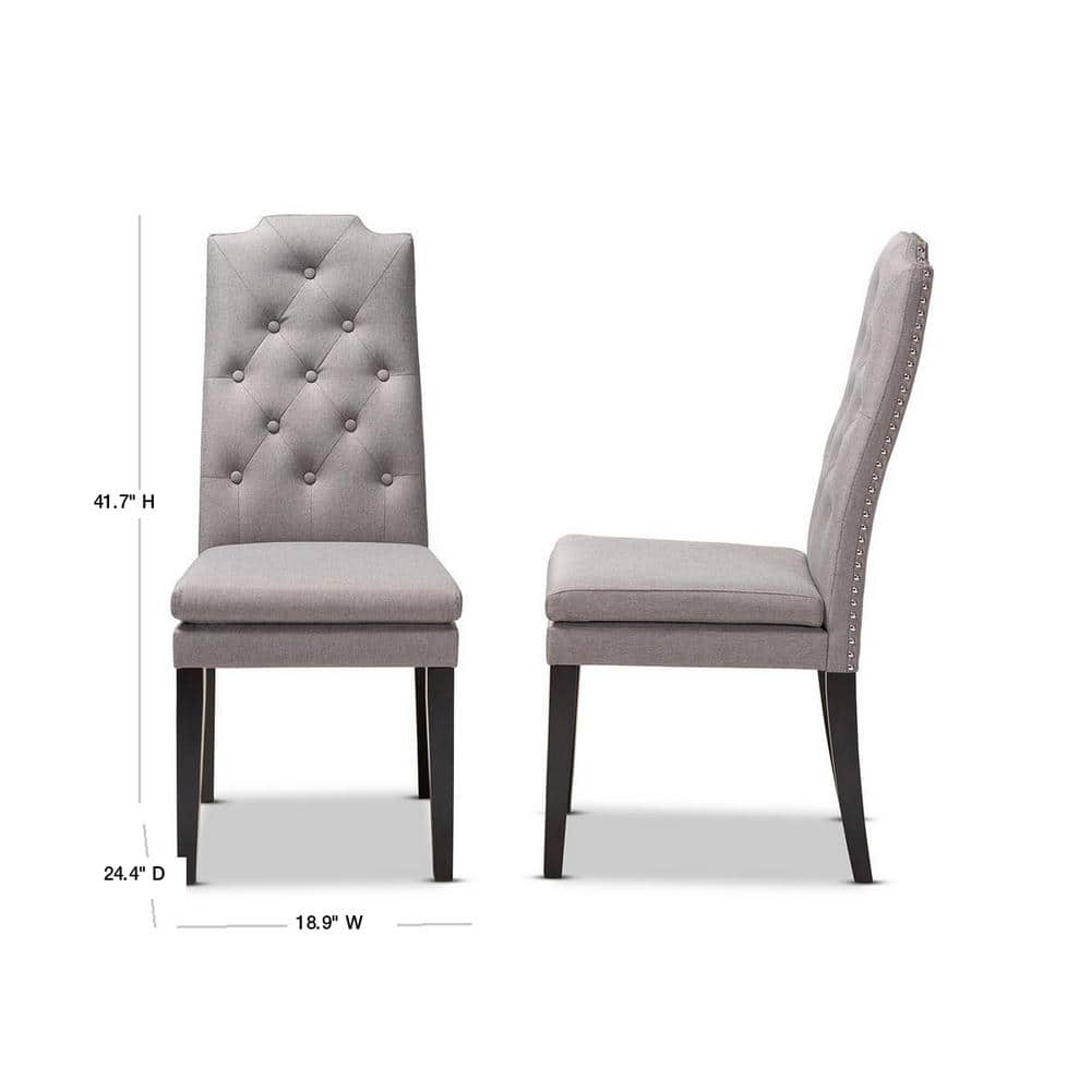 Gray Button Tufted High Back Wood Side Chair Set