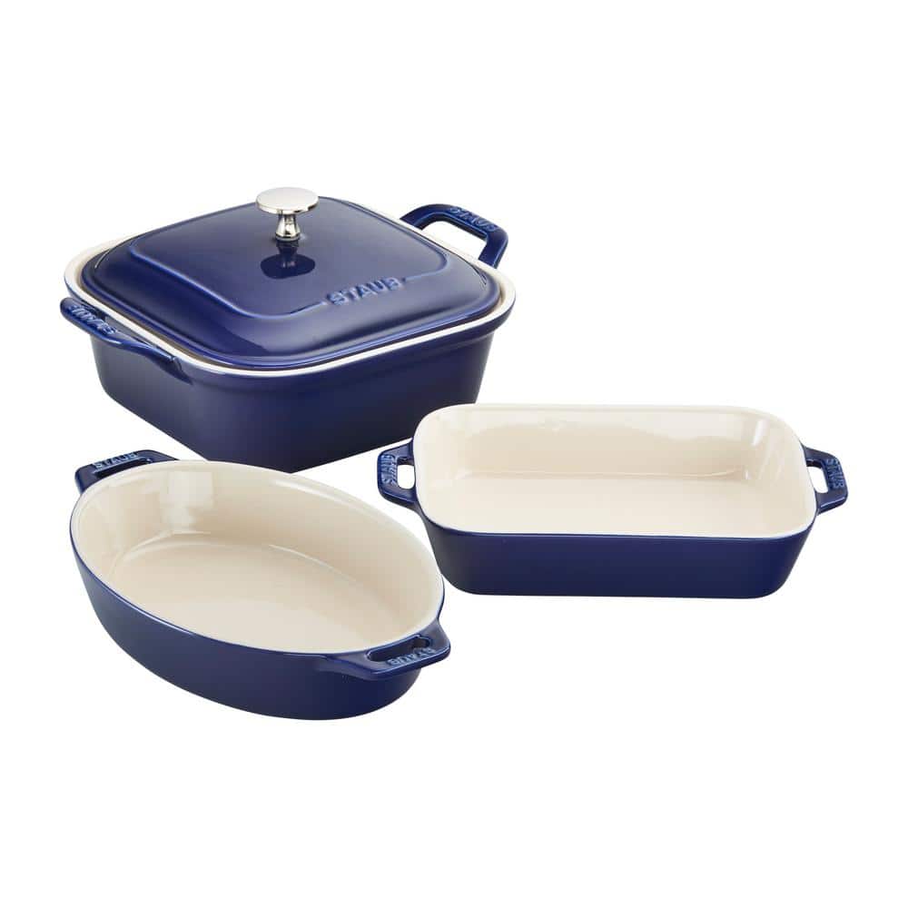 staub 4-Piece Ceramic Casserole Dish Set in Dark Blue 40508-647 - The Home  Depot
