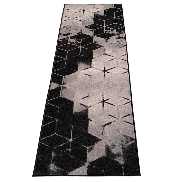Cubes Abstract Black 26 in. W x 36 ft. L RunnerRug/Stair Runner 79.2 sq. ft.