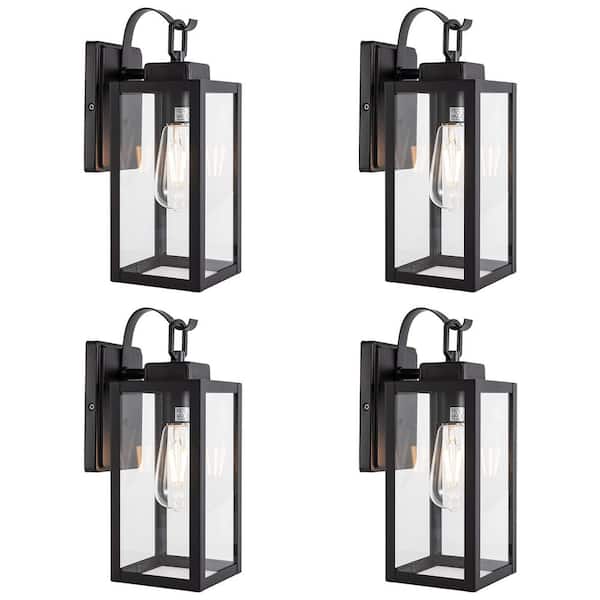 Unbranded 13 in. 1-Light Matte Black Hardwired Outdoor Wall Lantern Modern Sconce with Clear Glass(4-Pack)