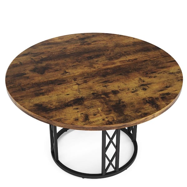 BYBLIGHT Capen 47.2 in. Round Brown Engineered Wood Conference Table Desk with Metal Legs