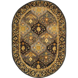 Antiquity Blue 5 ft. x 7 ft. Oval Border Geometric Floral Area Rug