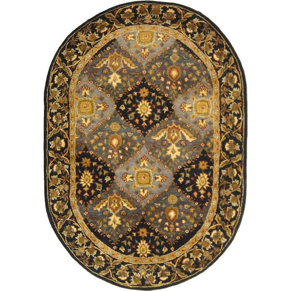 Antiquity Blue 5 ft. x 7 ft. Oval Border Geometric Floral Area Rug