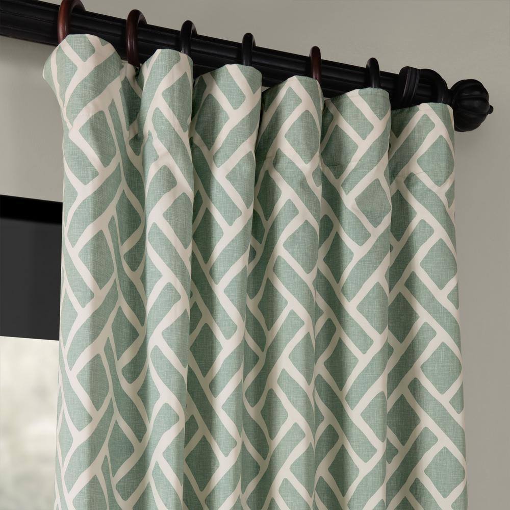 Aqua Geometric Cotton Room-Darkening Curtain Panel, 50" x 108"