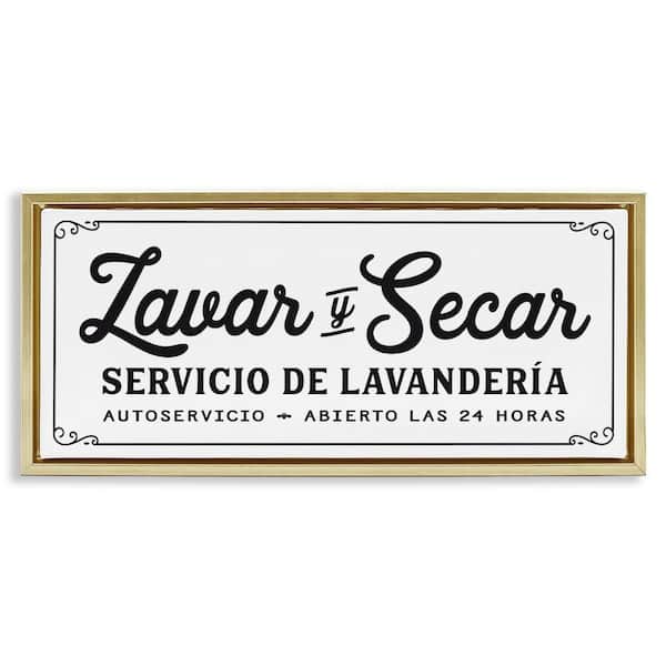 Stupell Industries Wash and Dry Laundry by Lettered and Lined Gold Floater Frame Typography Graphic Art Print 11 in. x 25 in.