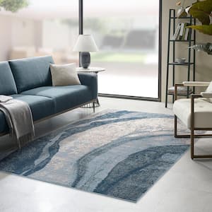 Blue 6 ft. 6 in. x 9 ft. Grace Abstract Wave Area Rug
