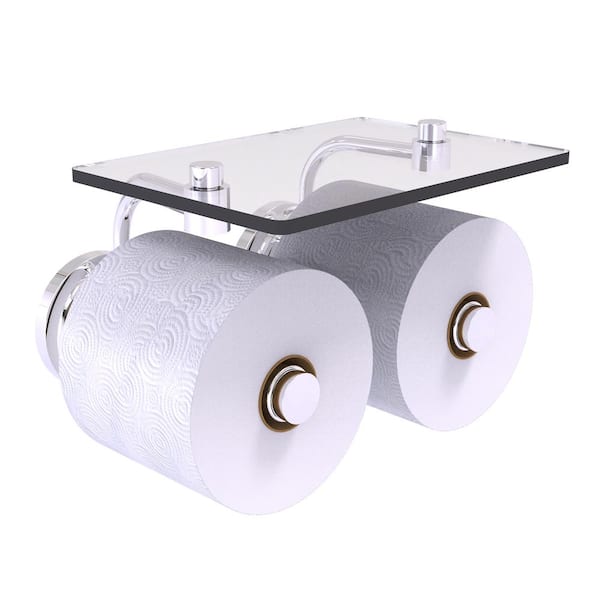 Allied Brass Que New Collection Wall Mounted Toilet Paper Holder in Polished Chrome with Glass Shelf