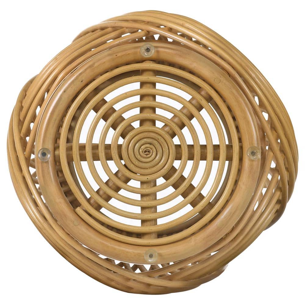 Natural Brown Rattan and Glass Round End Table