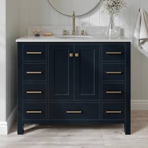 Cambridge 43 in. W x 22 in. D x 35.25 in. H Vanity in Midnight Blue with Marble Vanity Top in White with Basin