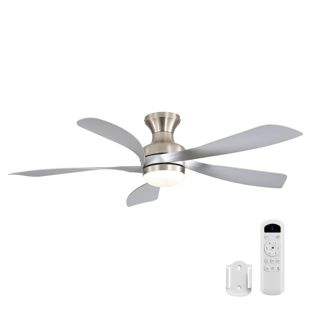 52 in. Indoor LED Nickel Silver Flush Mount Ceiling Fan with Remote Control and Wall Mount Bracket price history on PriceWatchPro