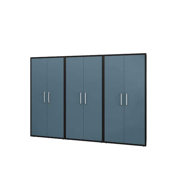 Manhattan Comfort Eiffel 35.43 in. W x 73.43 in. H x 17.72 in. D 4-Shelf Freestanding Cabinet in Black and Aqua Blue (Set of 3)