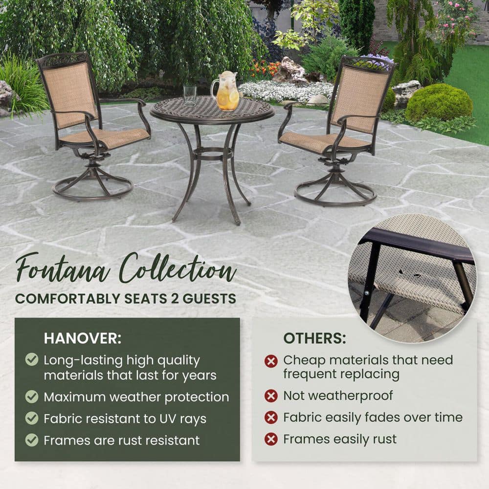 Golden-Bronze 3-Piece Bistro Set with Swivel Rockers and Cast-Top Table