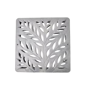 12 in. Square Catch Basin Drain Grate, Decorative Botanical Design, Gray Plastic