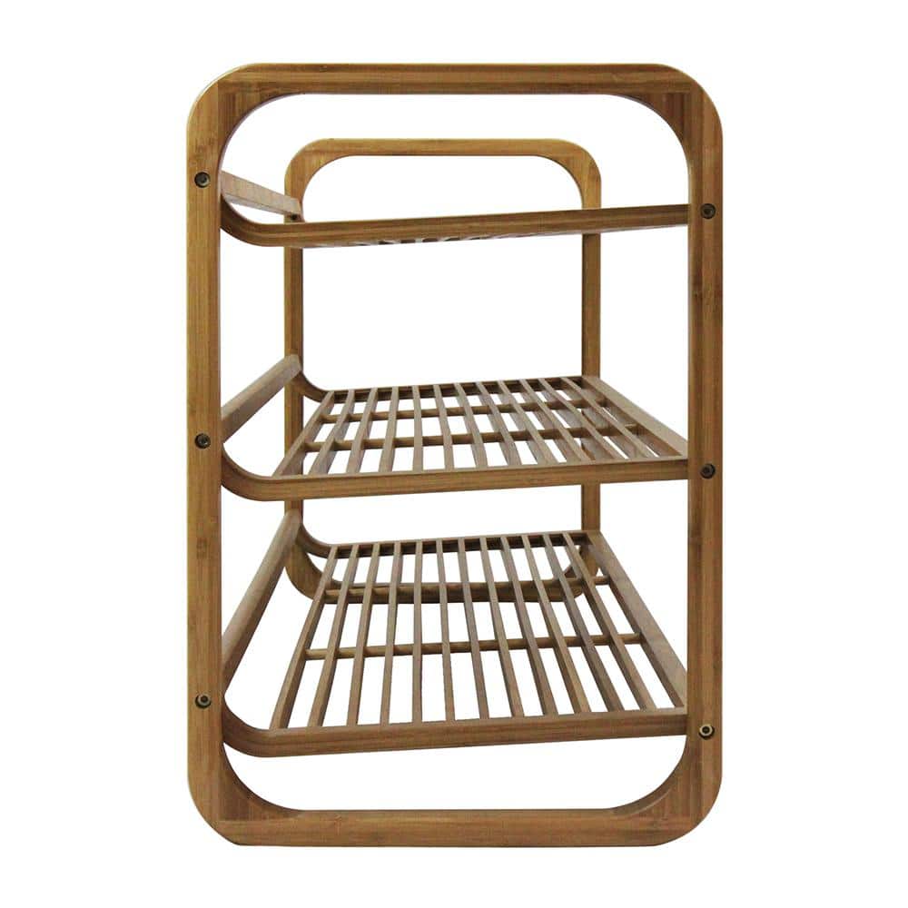 20 in. H 12-Pair 3-Tier Brown Bamboo Shoe Rack