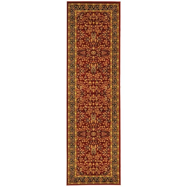 Lyndhurst Red/Black 2 ft. x 6 ft. Border Antique Floral Runner Rug