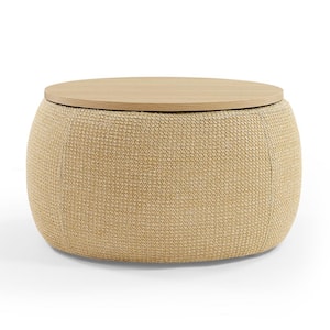 25.5 in.Natural Round Storage Ottoman 2 in 1 Function Work As End table