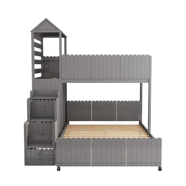 wetiny Gray Twin-Over-Full Bunk Bed