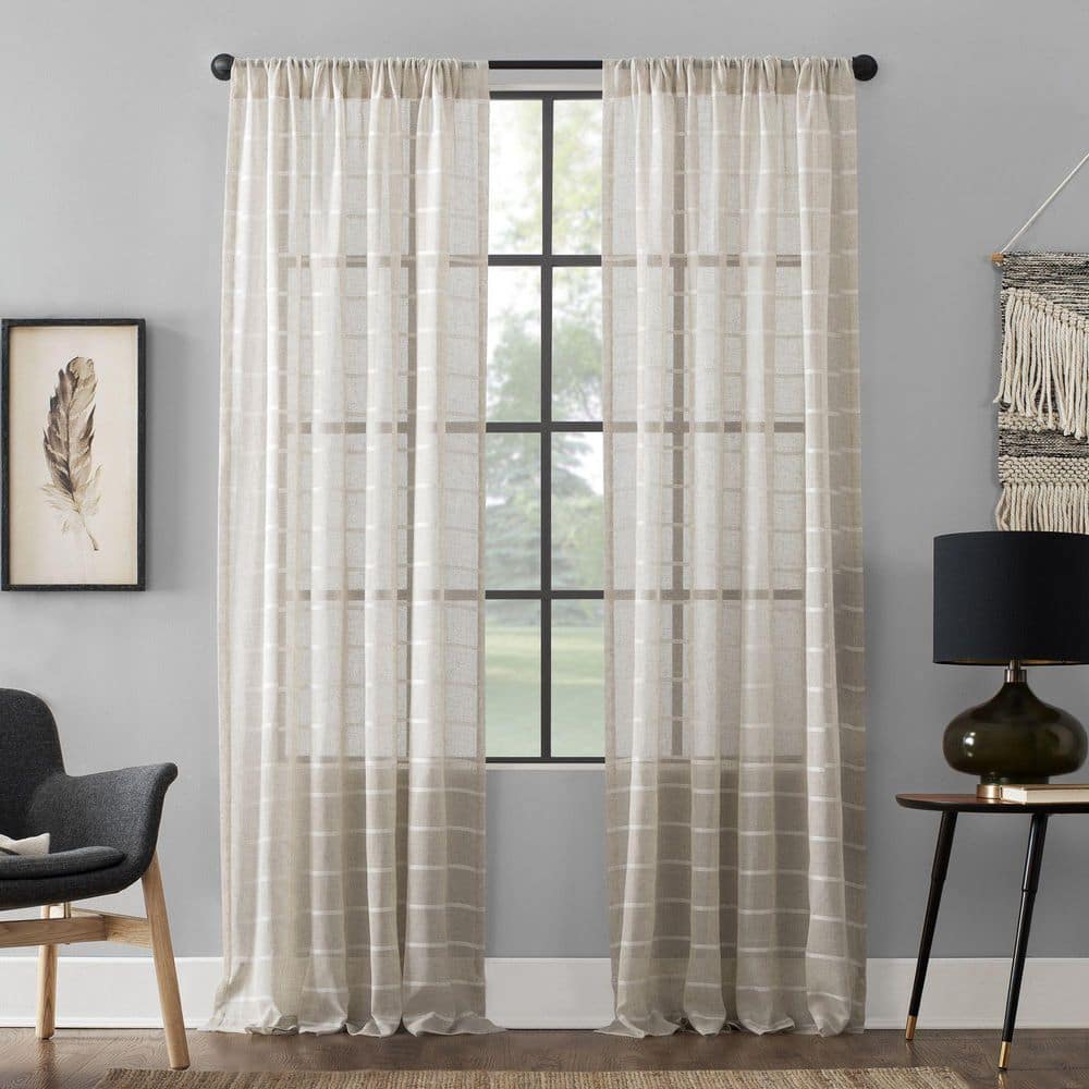 Natural Linen Blend Sheer Rod Pocket Window Panel, 52" x 84"