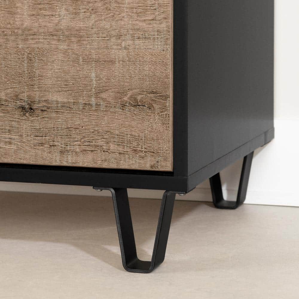 Weathered Oak and Matte Black Farmhouse 4-Drawer Chest