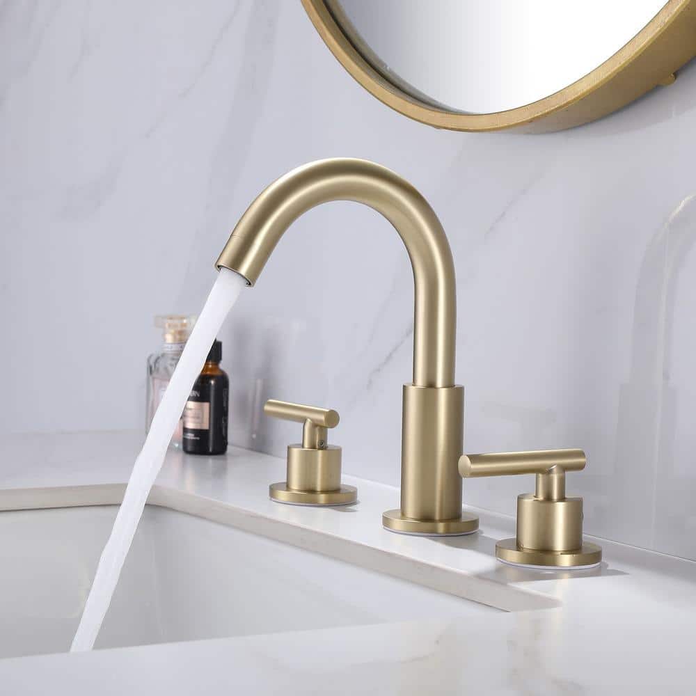 Brushed Gold Brass Double Handle Widespread Bathroom Faucet
