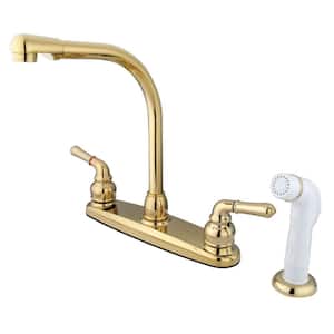 Magellan 2-Handle Deck Mount Centerset Kitchen Faucets with Side Sprayer in Polished Brass
