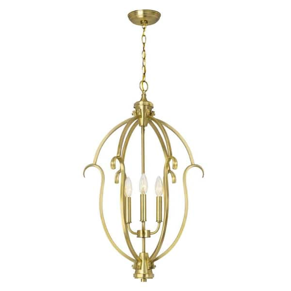 Hampton Bay Sherwood 3-Light Brushed Brass Hanging Pendant