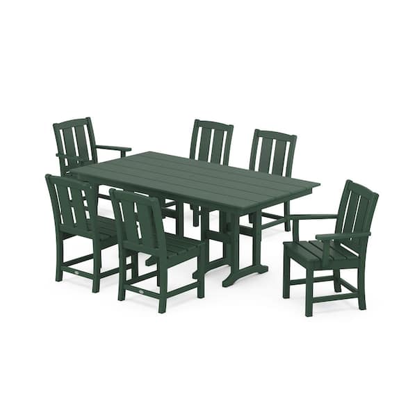 POLYWOOD Mission 7-Piece Farmhouse Plastic Rectangular Outdoor Dining Set in Green