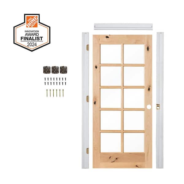 DIY 28 in. x 80 in. Left-Handed 10-Lite Clear Glass Unfinished Alder Wood Single Interior Door Kit w/Quick Assemble Jamb