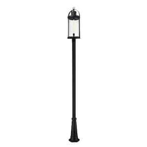 Roundhouse 1-Light Black 125.25 in. Aluminum Hardwired Outdoor Weather Resistant Post Light Set with No Bulb Included