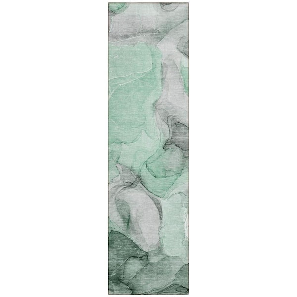 Green 2 ft. x 7 ft. Abstract Indoor / Outdoor Area Rug
