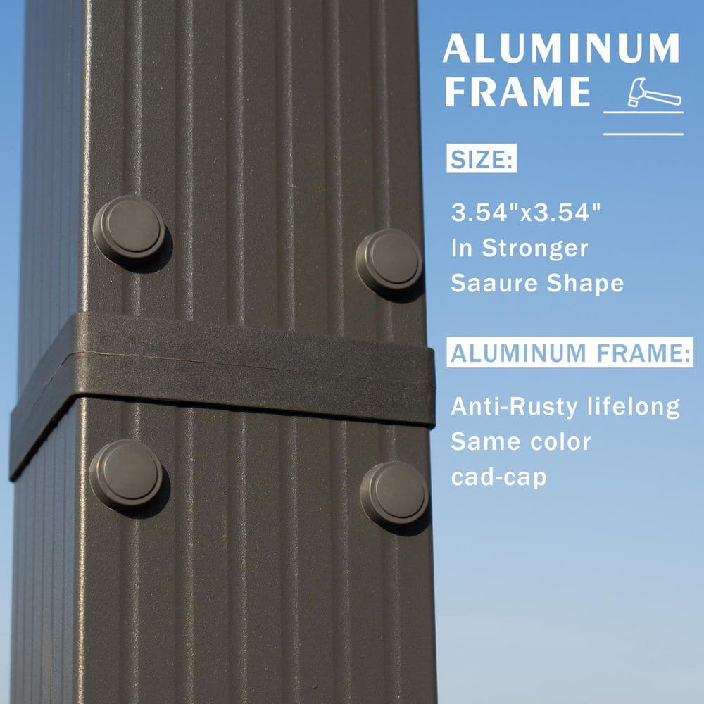 Gray Aluminum Frame Pergola with Sunshade Canopy, 10ft x 12ft