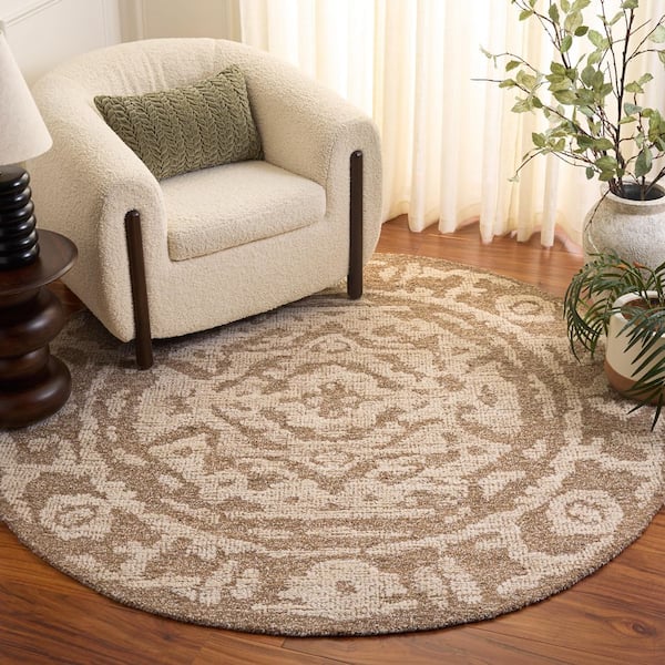 Ebony 6 ft. ft. x 6 ft. Gold/Ivory Medallion Round Rug