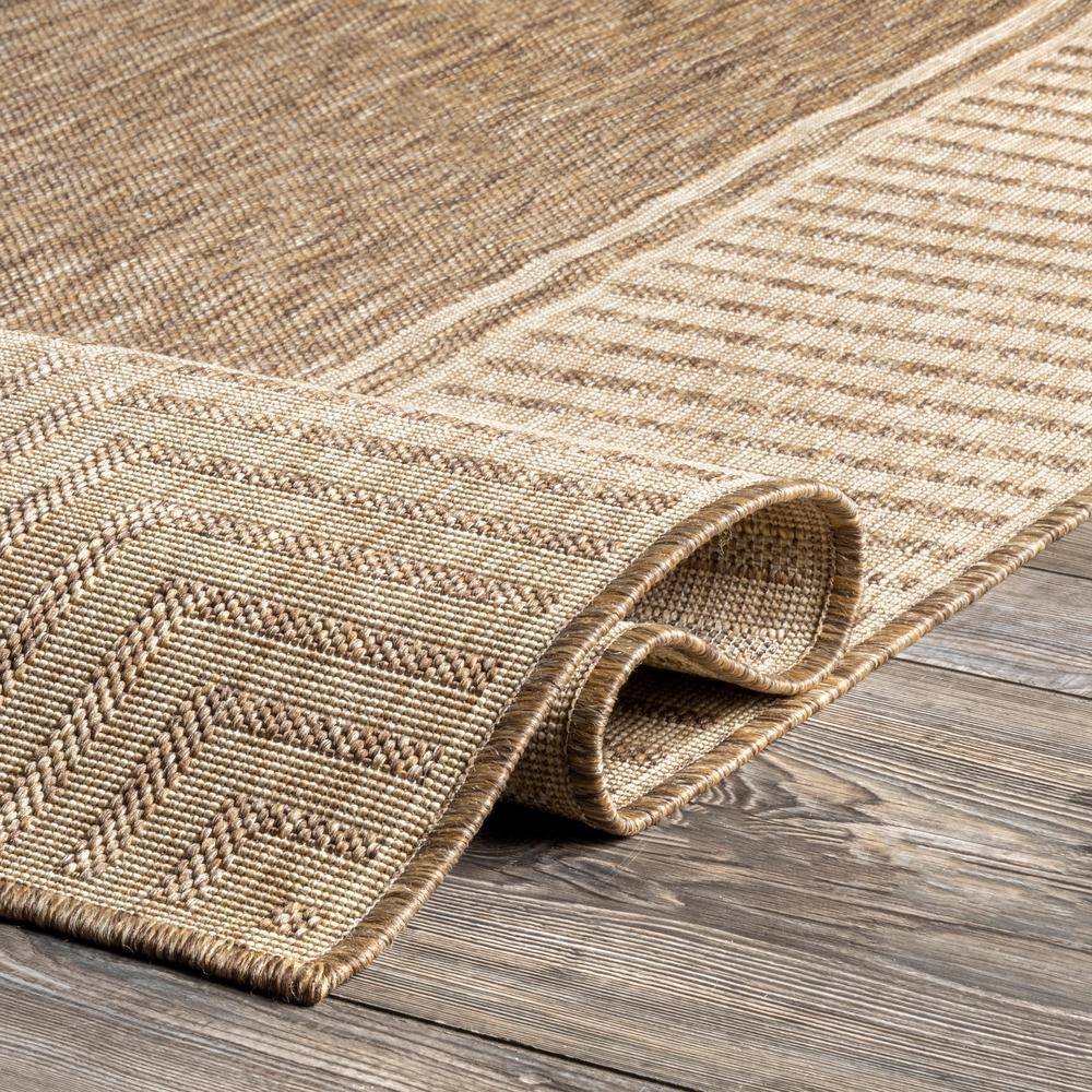 Casual Striped Border Light Brown Synthetic 4'x6' Area Rug