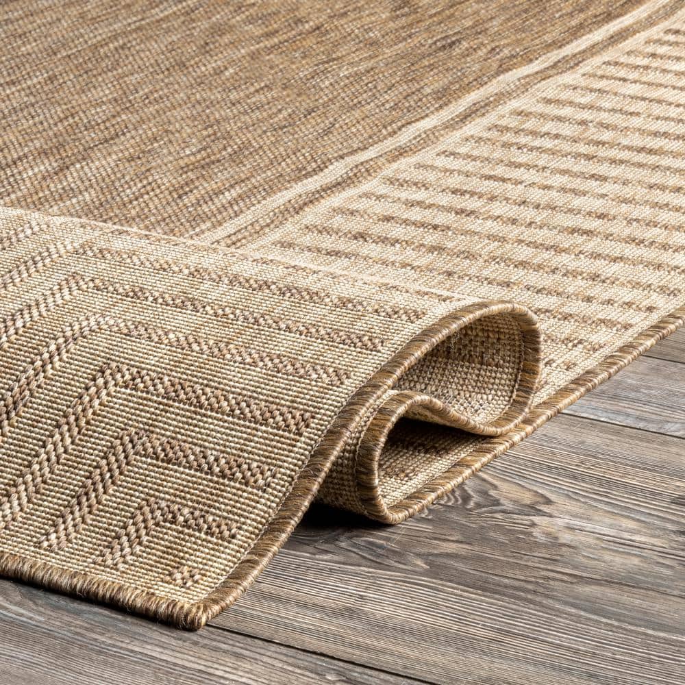 Casual Elegance Light Brown Stripe Indoor/Outdoor Square Rug