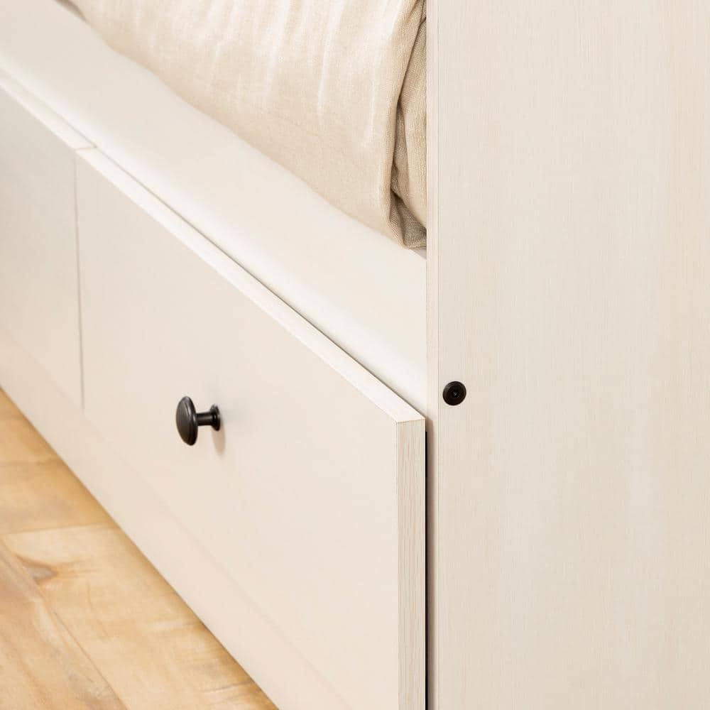 White Wash Twin Daybed with 3 Storage Drawers