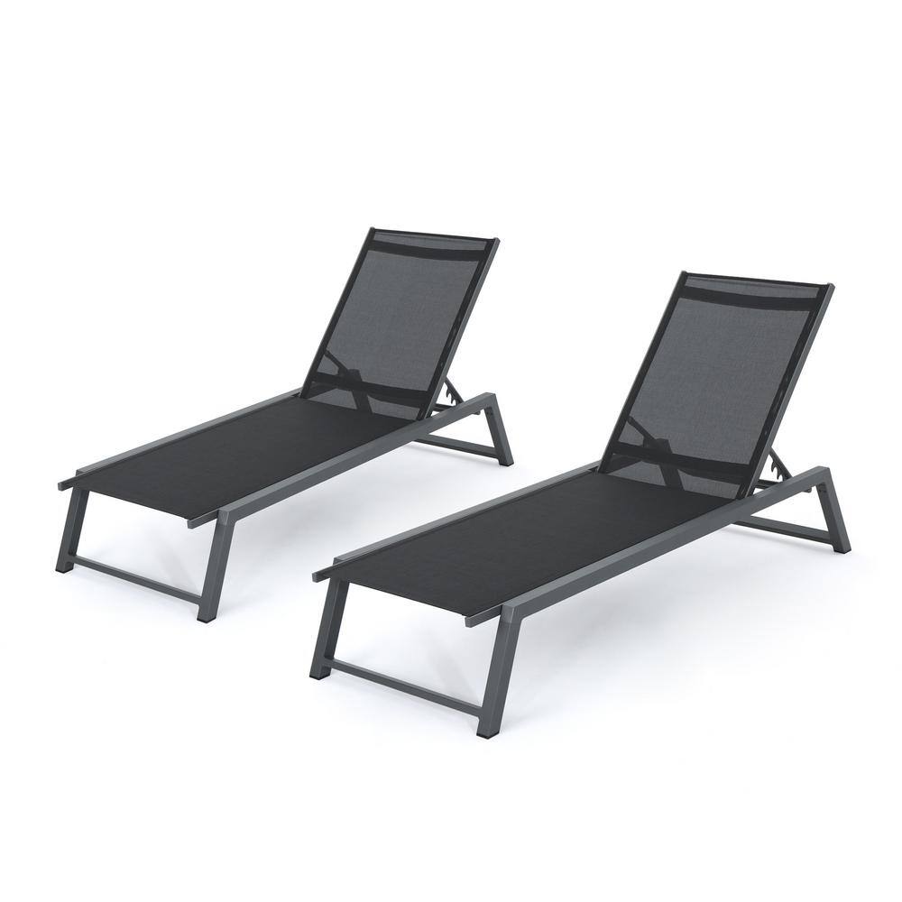 Set of 2 Gray Rattan Metal Outdoor Lounge Chaise by Christopher Knight Home