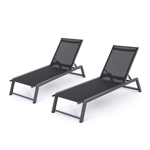 Unbranded Set of 2 Gray Rattan Metal Outdoor Lounge Chaise by Christopher Knight Home